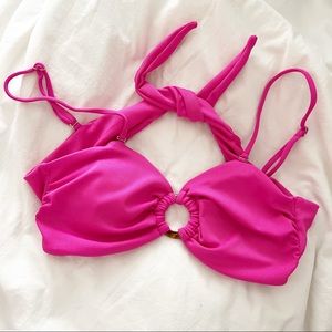 RIDE A WAVE PINK RIBBED RING LINK BIKINI TOP